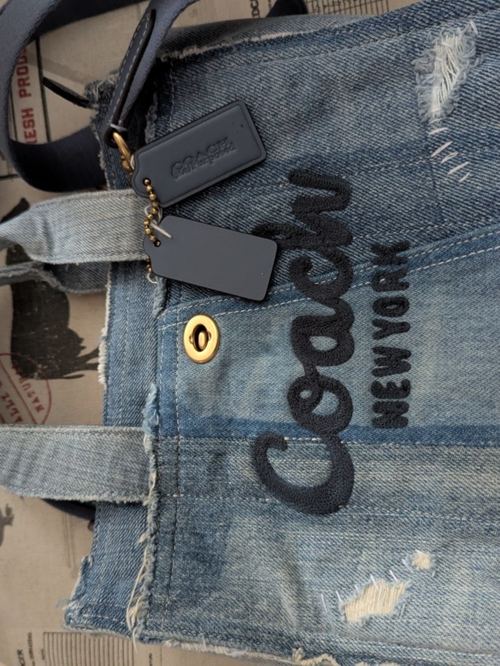 Coach Denim Cargo Tote Upcycled In A Love Denim Size 26 New Without Tags. - Picture 7 of 16